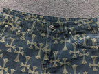 Cross Pattern Dark Denim Baggy Jeans™