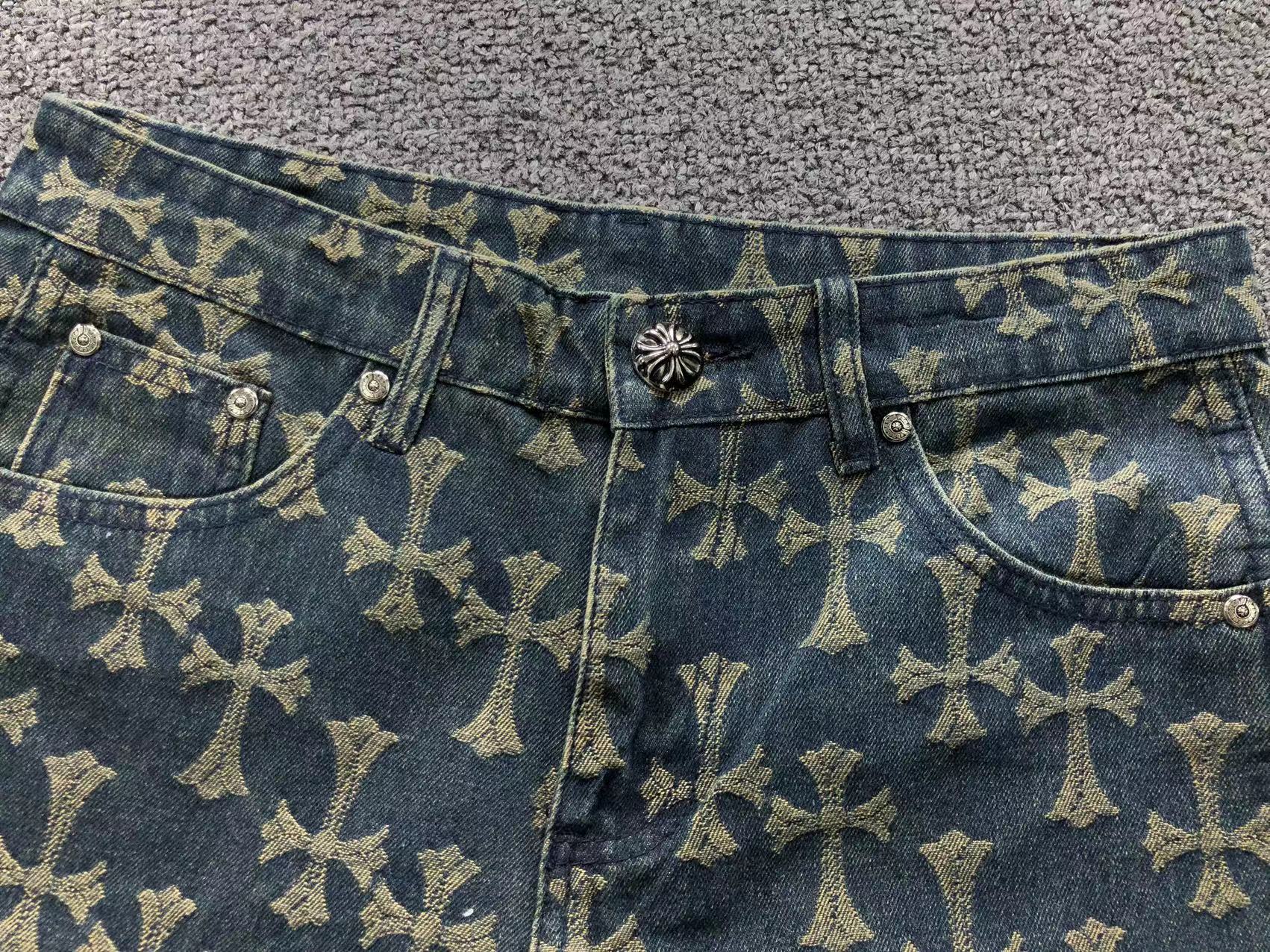 Cross Pattern Dark Denim Baggy Jeans™