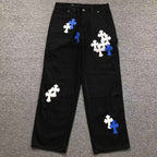 White & Blue Cross Patch Black Carpenter Pants™