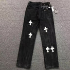 White Cross Patch Black Denim Jeans™