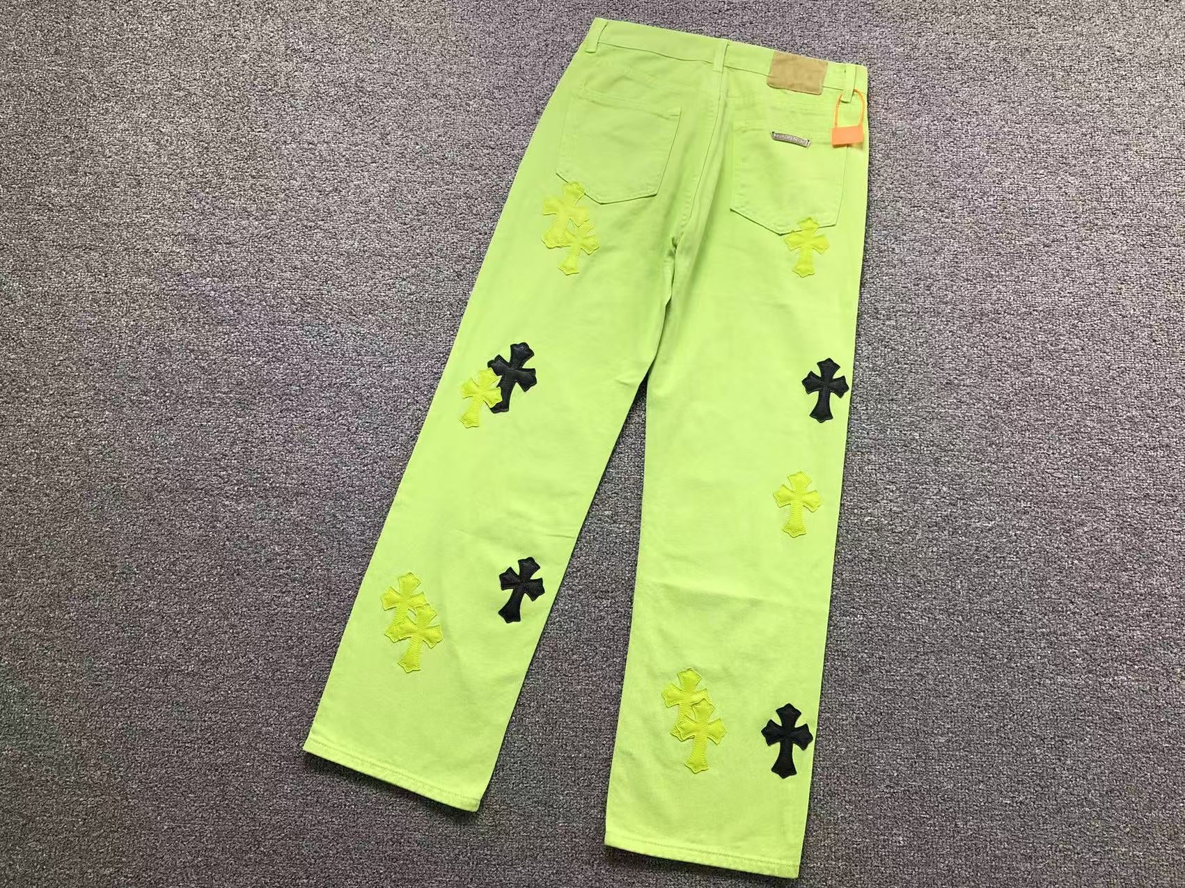 Green & Black Cross Patch Lime Green Jeans™