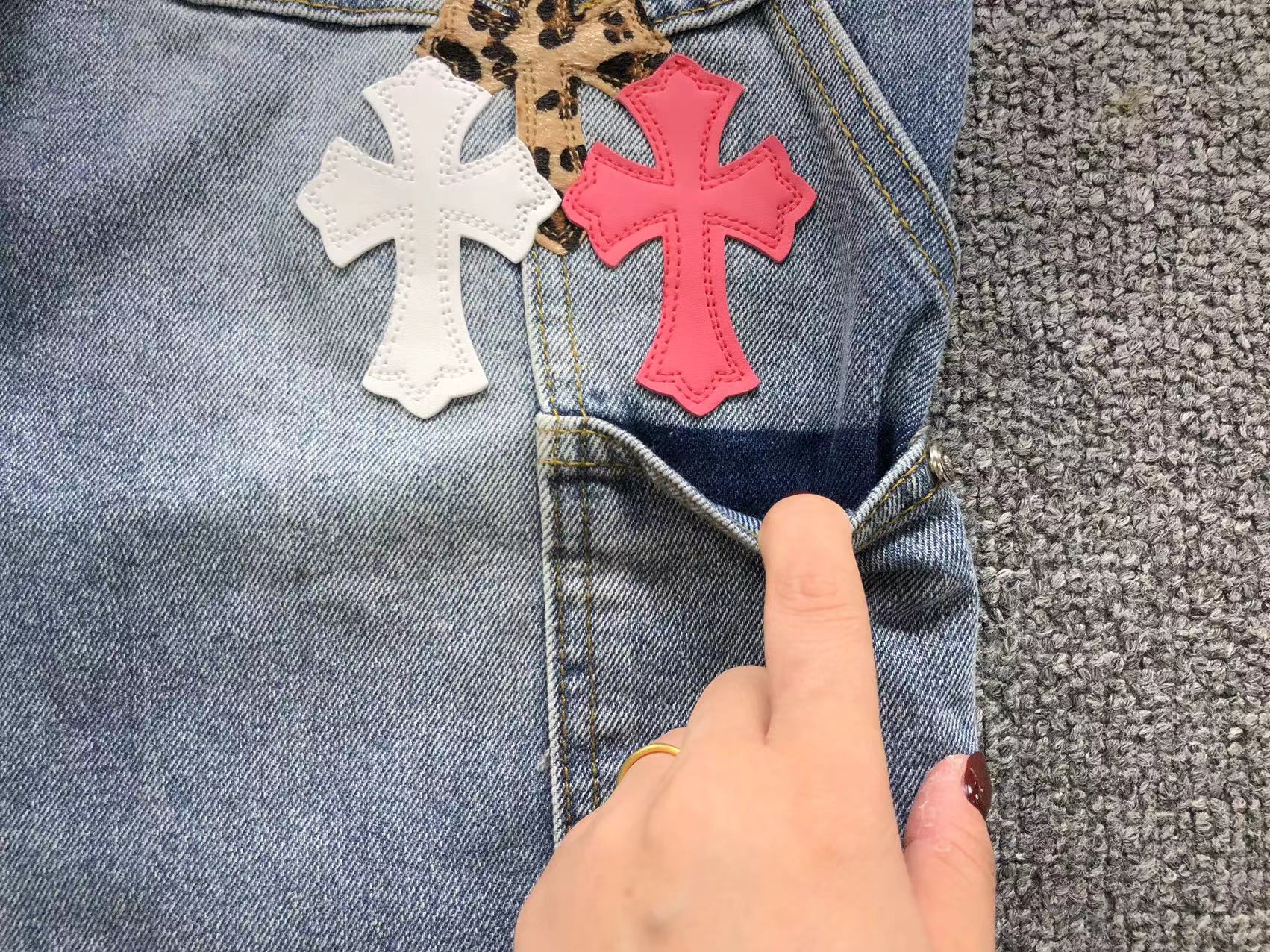 Pink White & Leopard Cross Patch Denim Jeans™