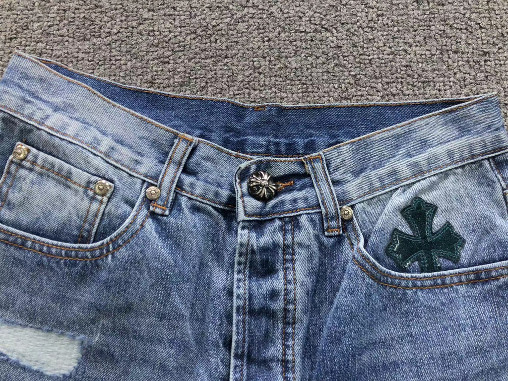 Black Cross Patch Distressed Denim Jeans™