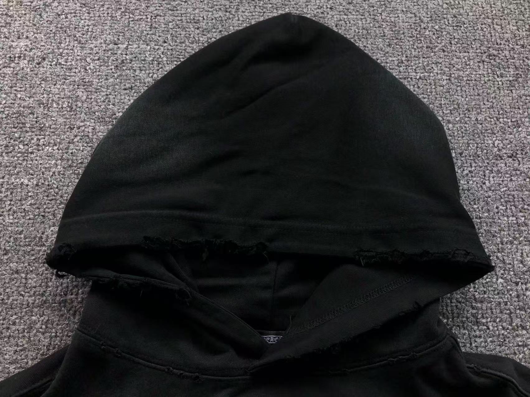 Washed Torn Embroidery Black Hoodie™