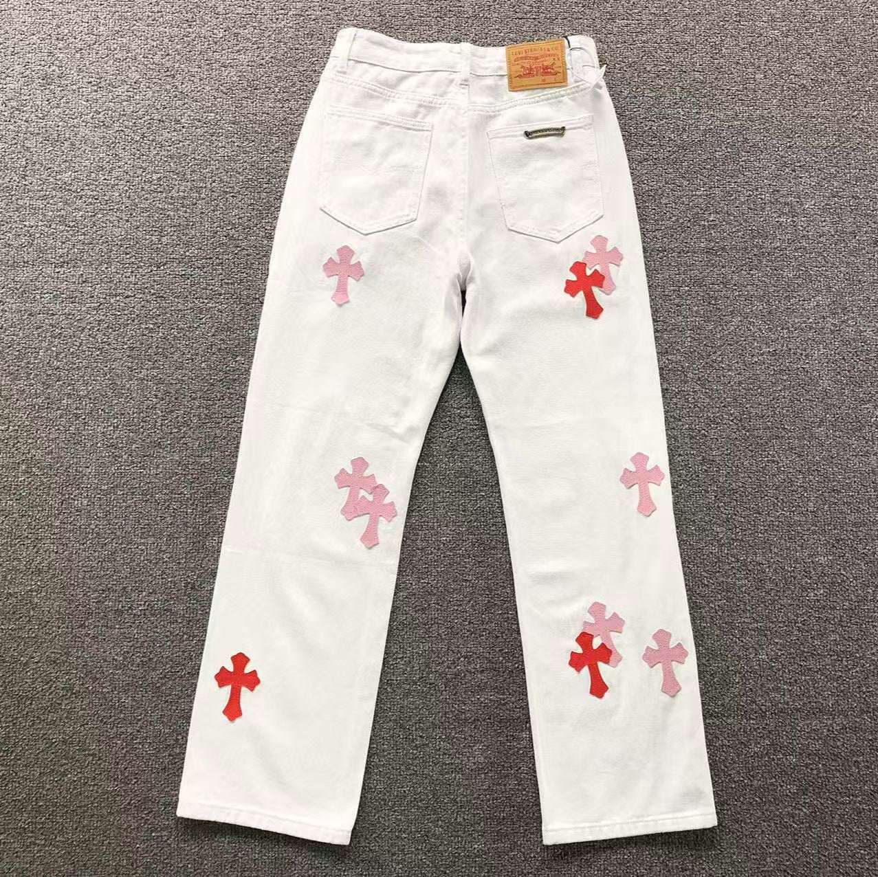 Red & Pink Cross Patch White Denim Jeans™