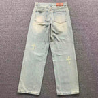 Faded White Cross Patch Light Denim Baggy Jeans™