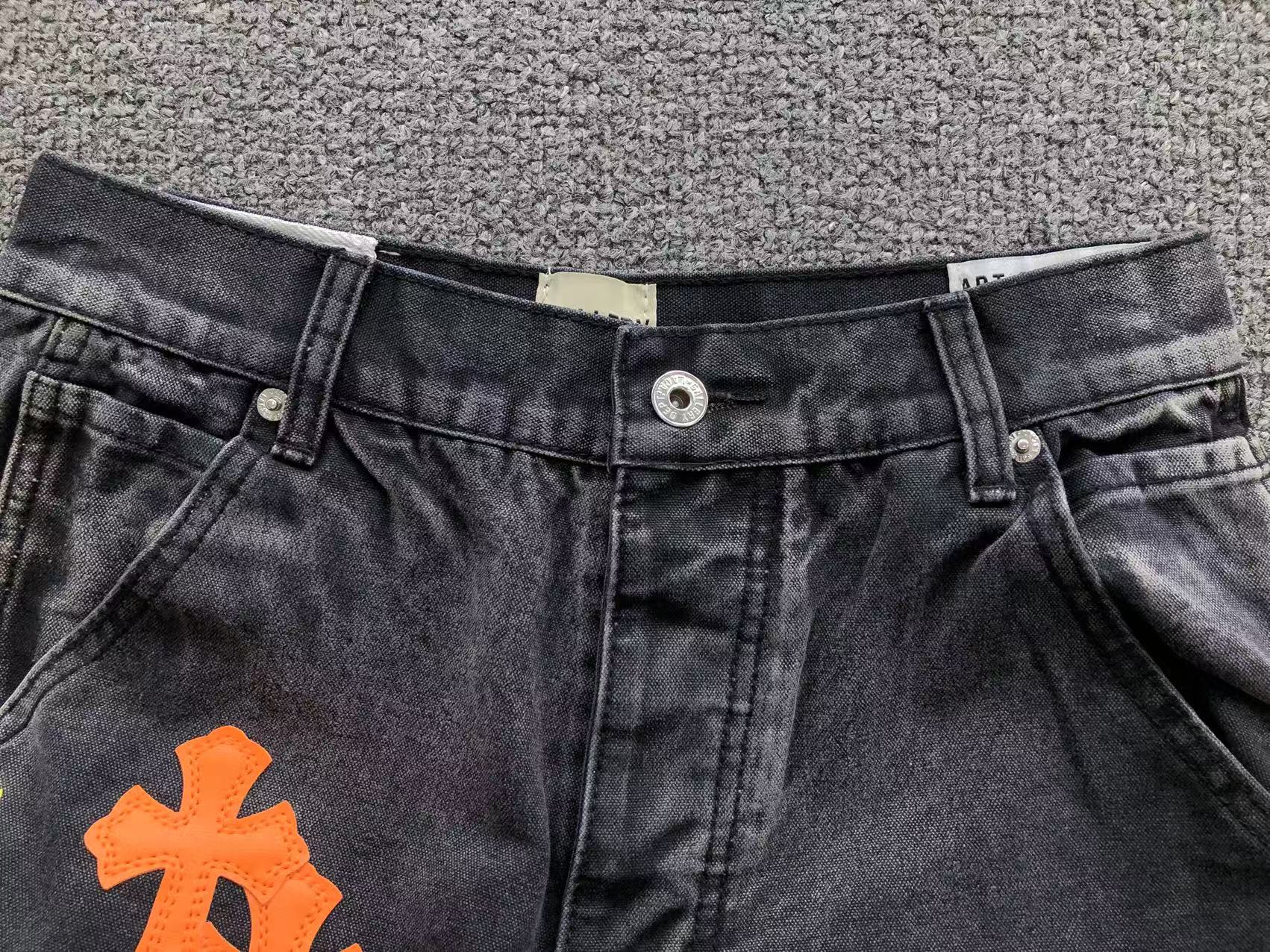 Orange Cross Patch Art Black Jeans™