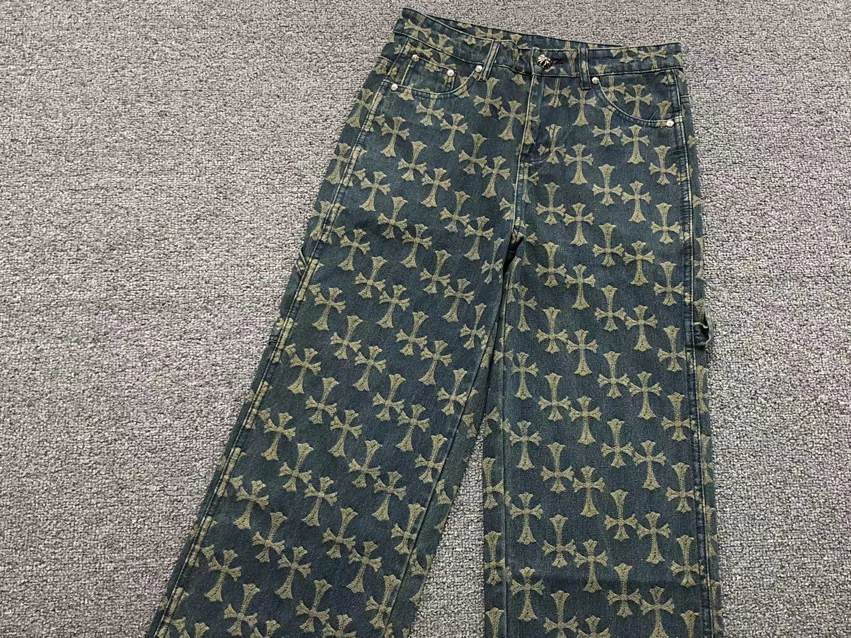 Cross Pattern Dark Denim Baggy Jeans™