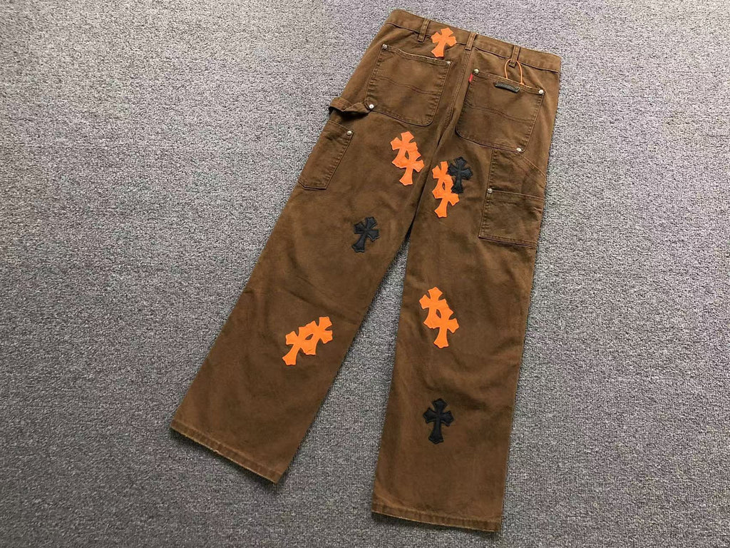 Black & Orange Cross Patch Brown Carpenter Pants™