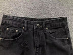 Black Leather Cross Patch Black Denim Jeans™