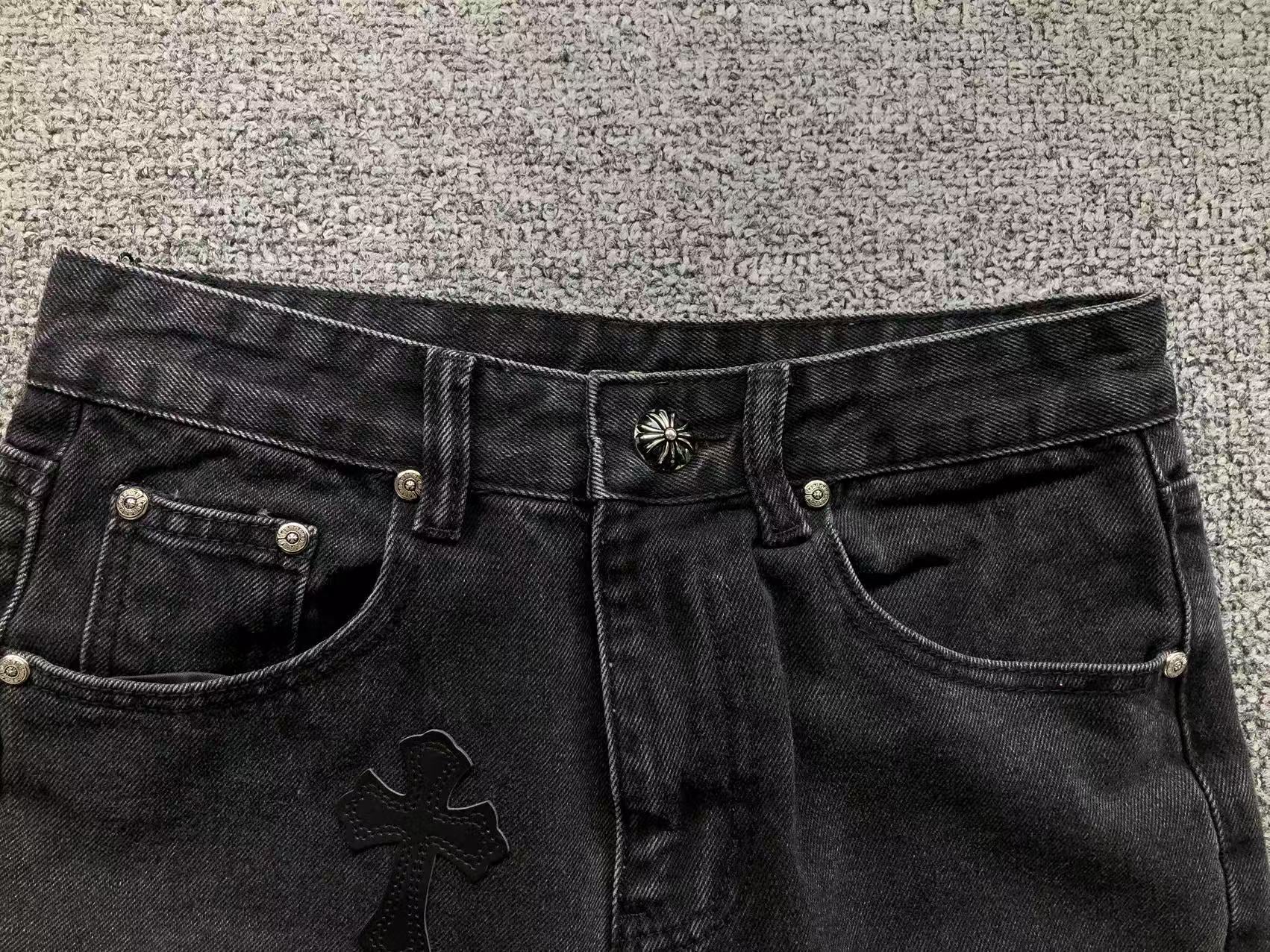 Black Leather Cross Patch Black Denim Jeans™