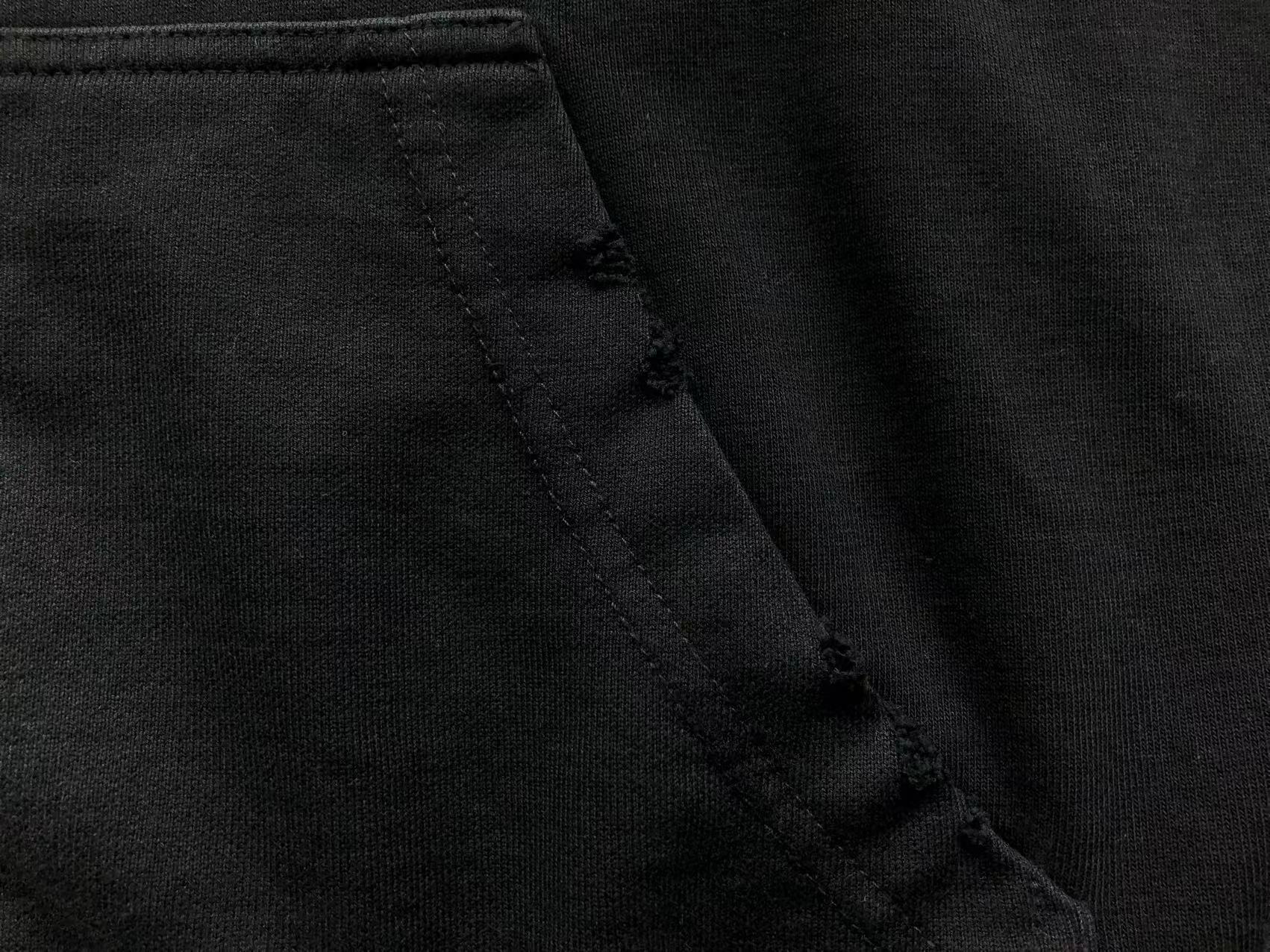 Washed Torn Embroidery Black Hoodie™