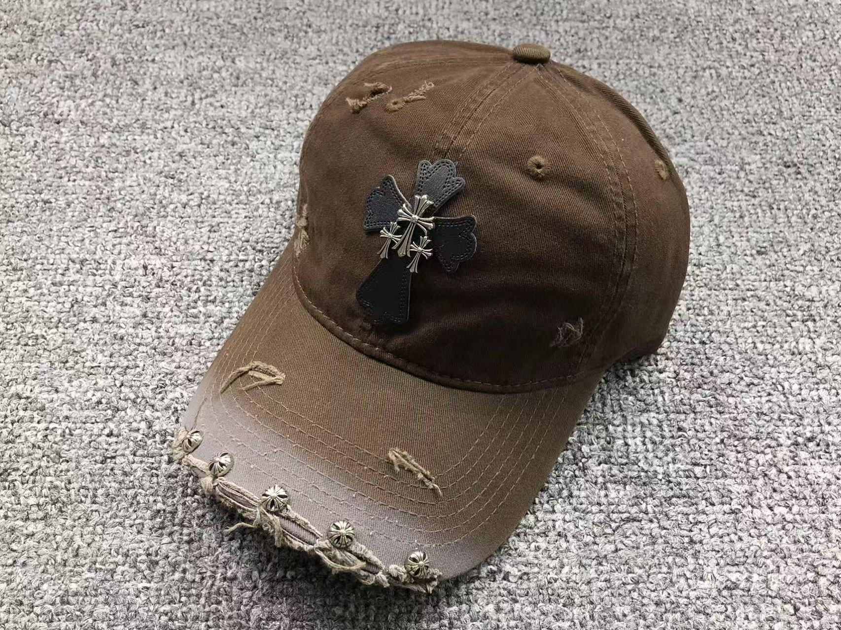 Triple Metallic & Leather Cross Torn Fabric Baseball Cap™