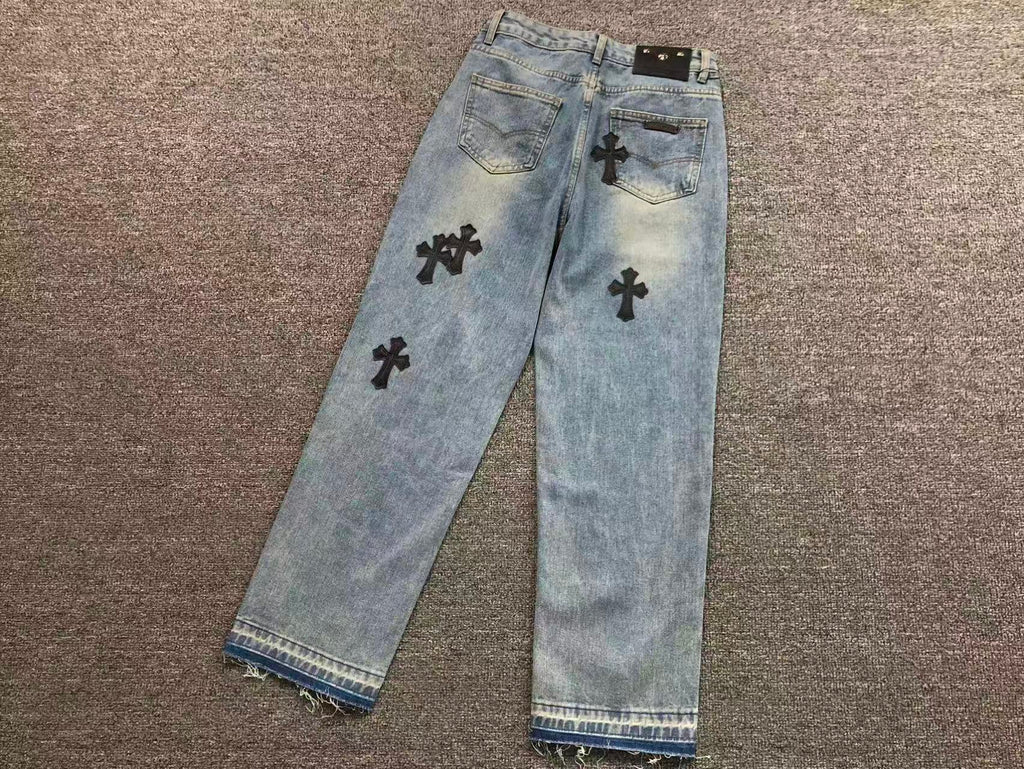 Faded Black Cross Patch Light Denim Baggy Jeans™