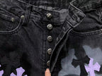 Purple & Black Cross Patch Mixed Graphic Black Denim Jeans™