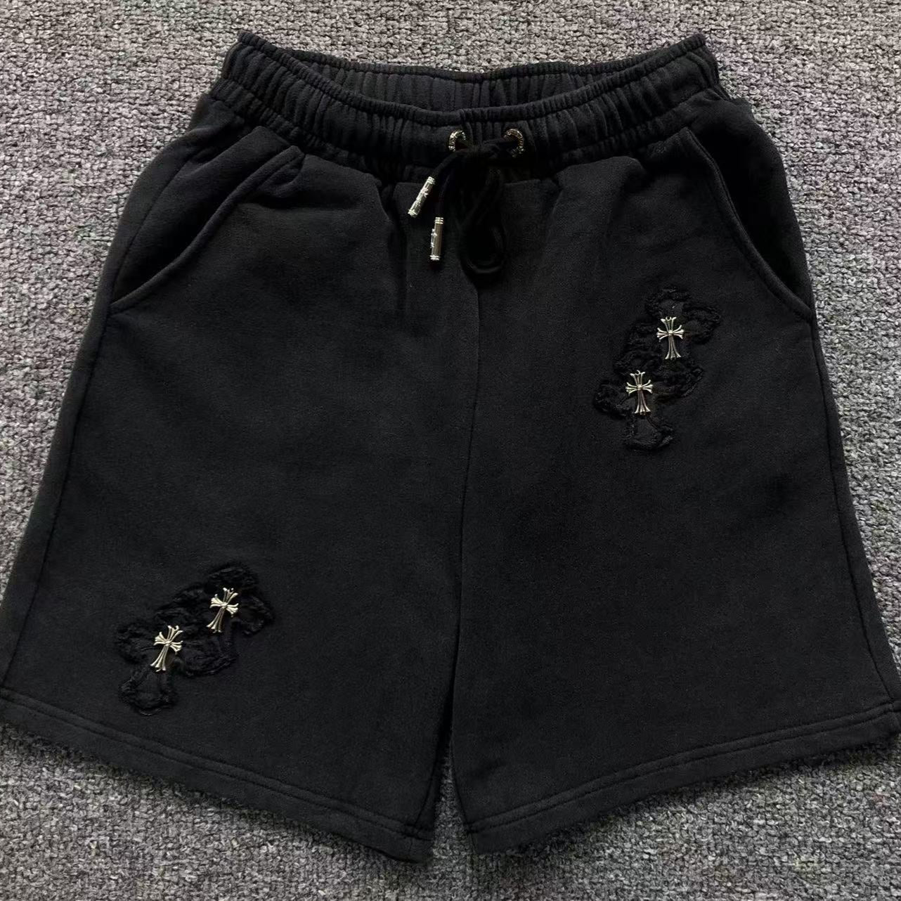 Torn Fabric Metallic Crosses Black Sweatshorts™
