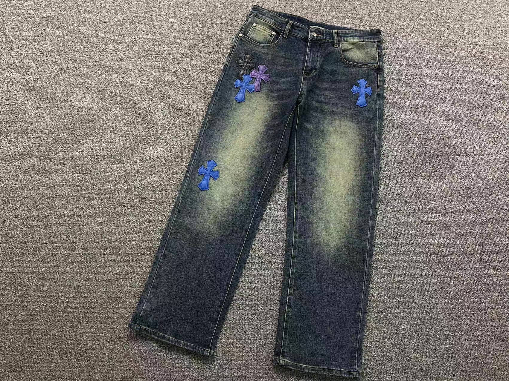 Blue & Purple Cross Patch Baggy Jeans™