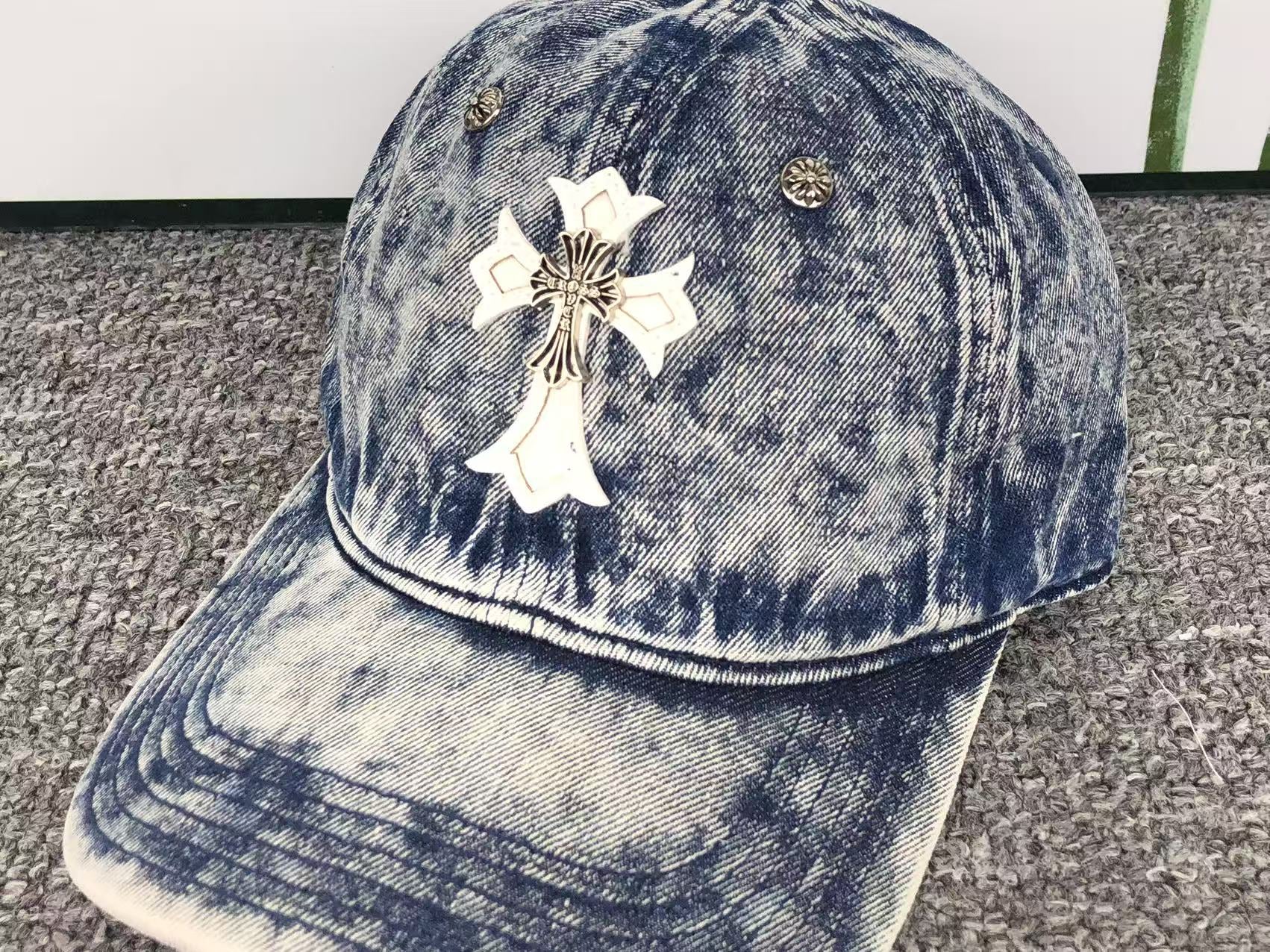 Leather & Metallic Cross Denim Baseball Cap™