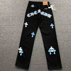 White & Light Blue Cross Patch Black Denim Jeans™