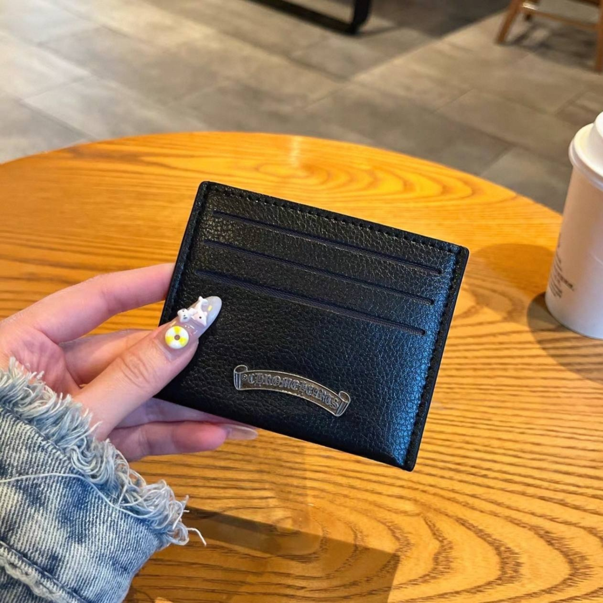 Metallic 3D Symbol Black Leather Card Holder™