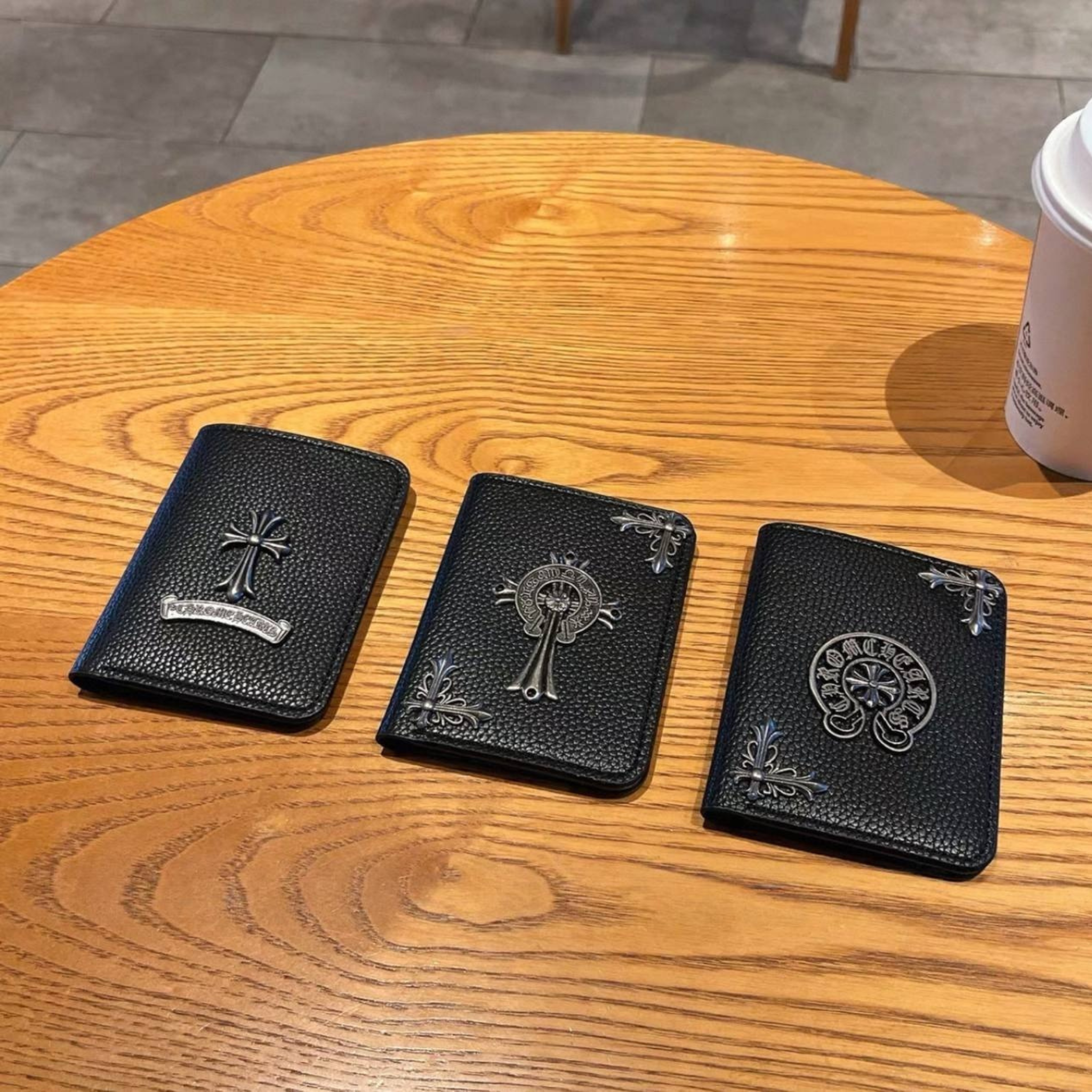 Metallic 3D Symbol Black Leather Wallet™