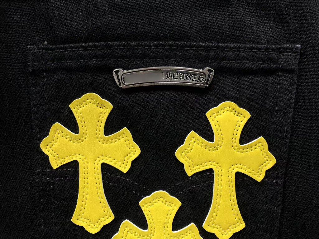 Paint Splatter Triple Yellow Cross Patch Black Jeans™