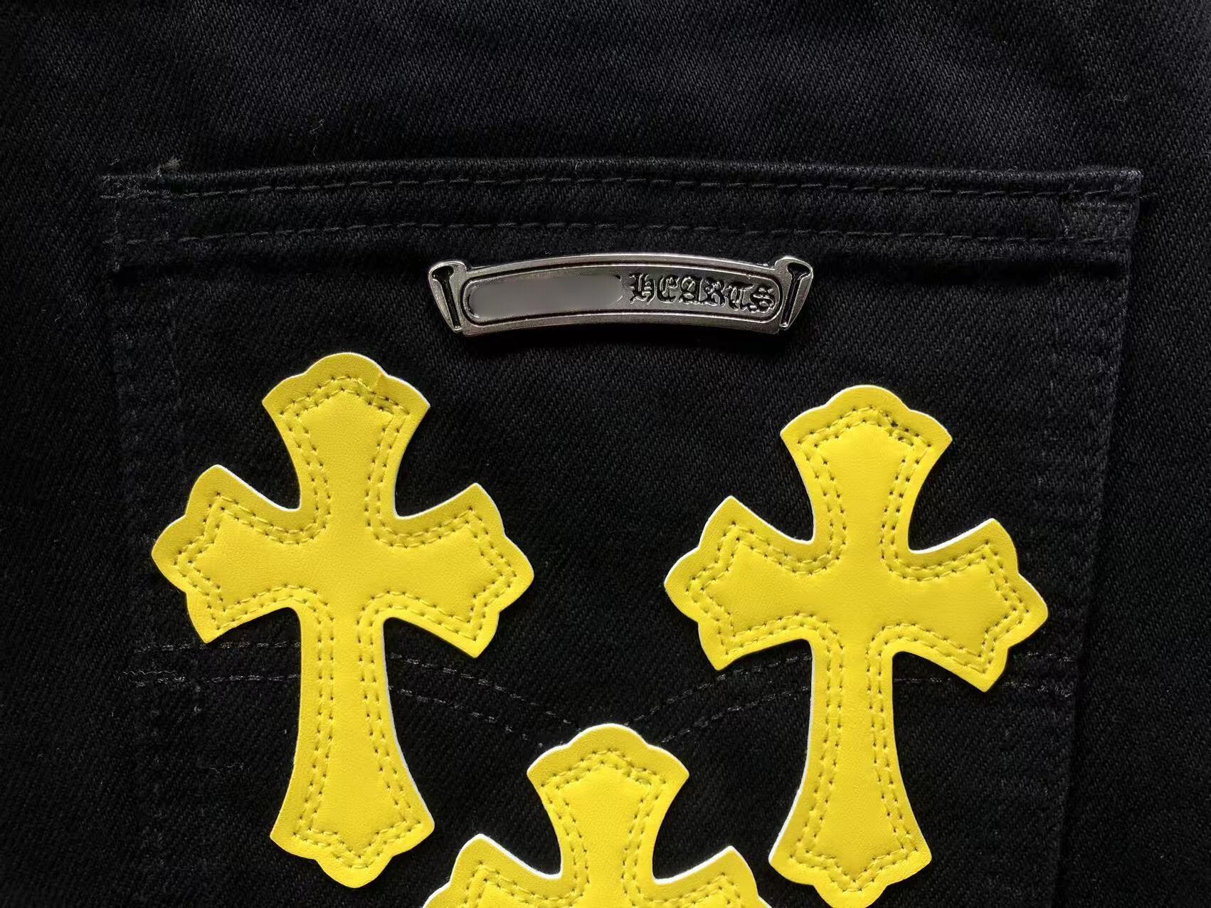 Paint Splatter Triple Yellow Cross Patch Black Jeans™