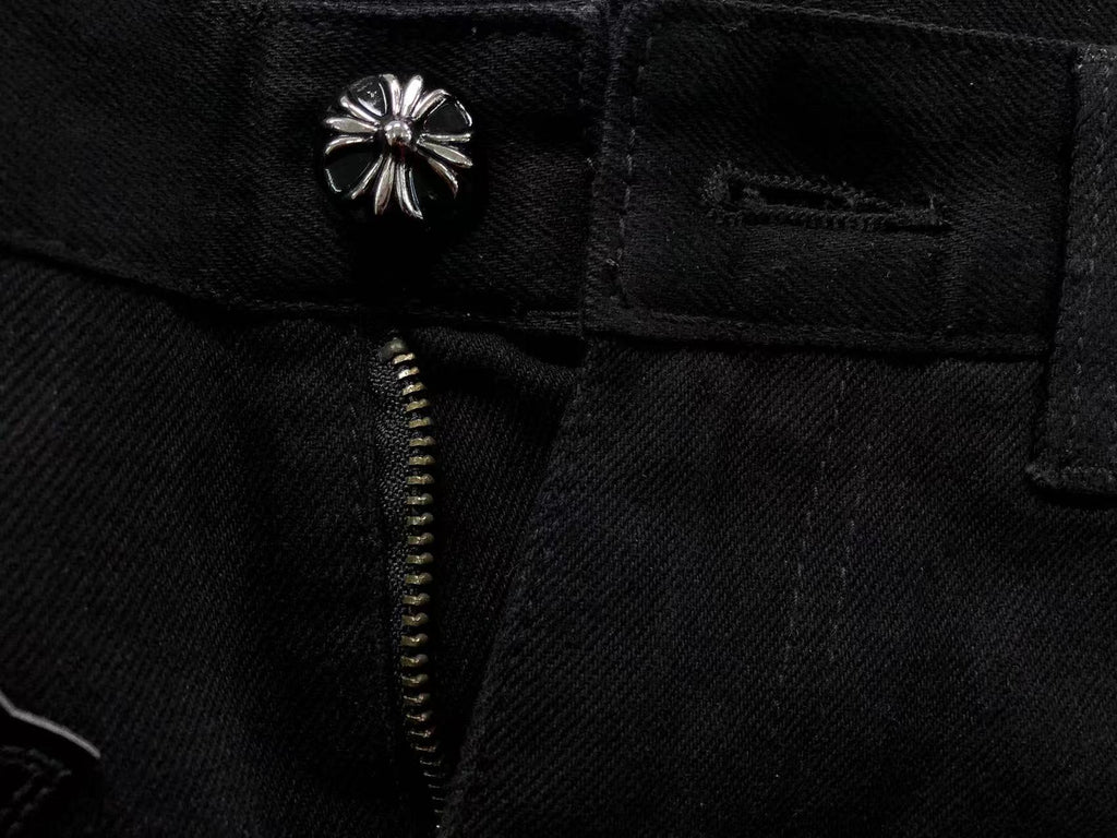 Black Red & Leopard Cross Patch Typography Logo Black Jeans™