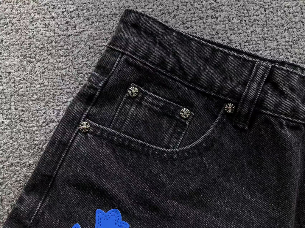 Blue & Yellow Cross Patch Black Jeans™