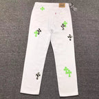Green & Zebra Cross Patch White Jeans™