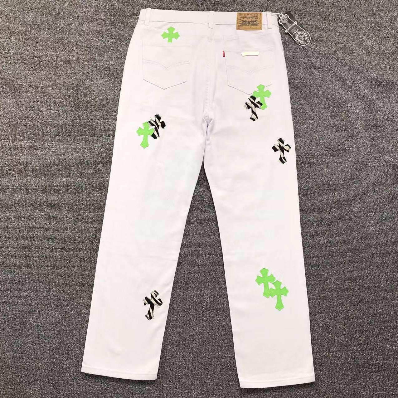 Green & Zebra Cross Patch White Jeans™