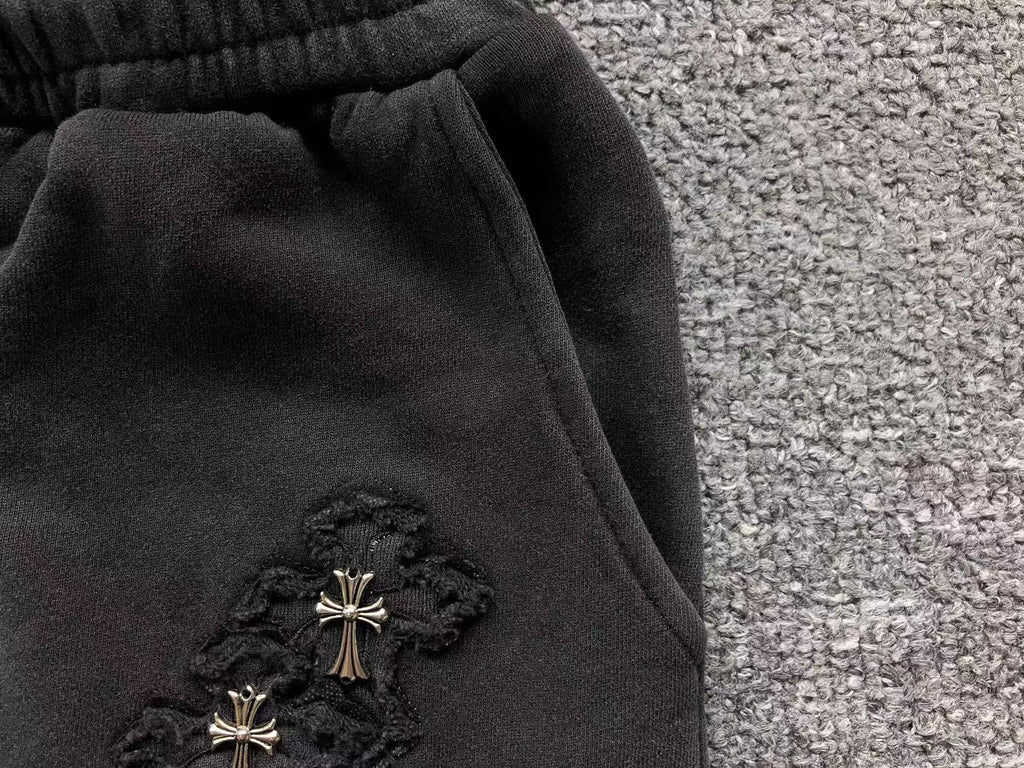 Torn Fabric Metallic Crosses Black Sweatshorts™