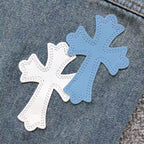White Blue & Black Cross Patch Faded Denim Carpenter Jeans™