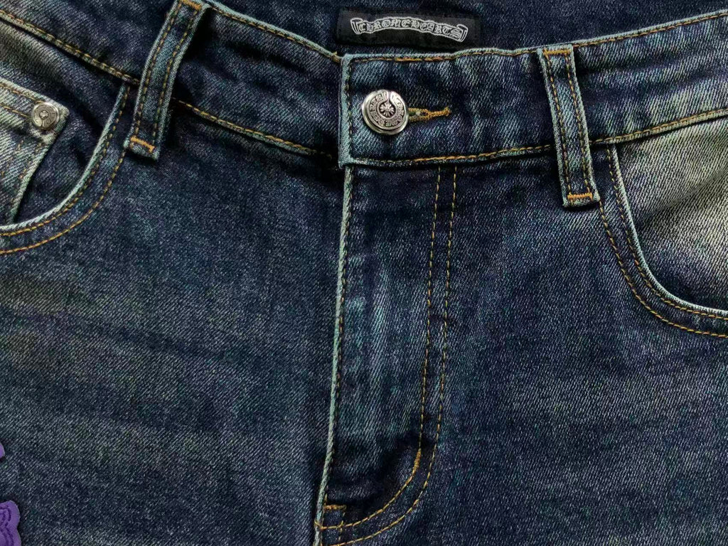 Blue & Purple Cross Patch Baggy Jeans™