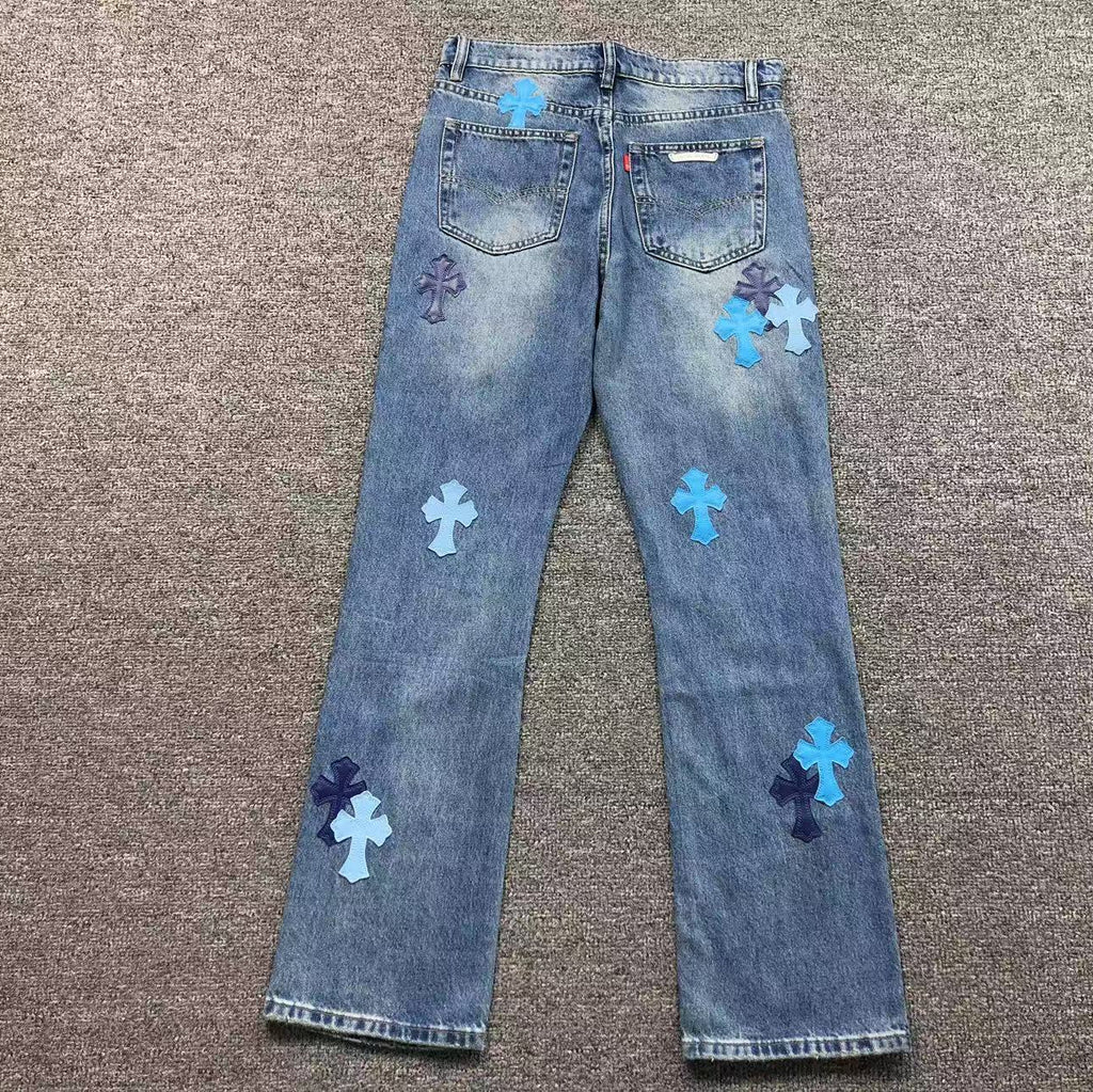 Light & Dark Blue Cross Patch Denim Jeans™