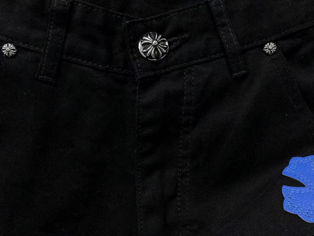 Blue & Leopard Cross Patch Black Carpenter Pants™