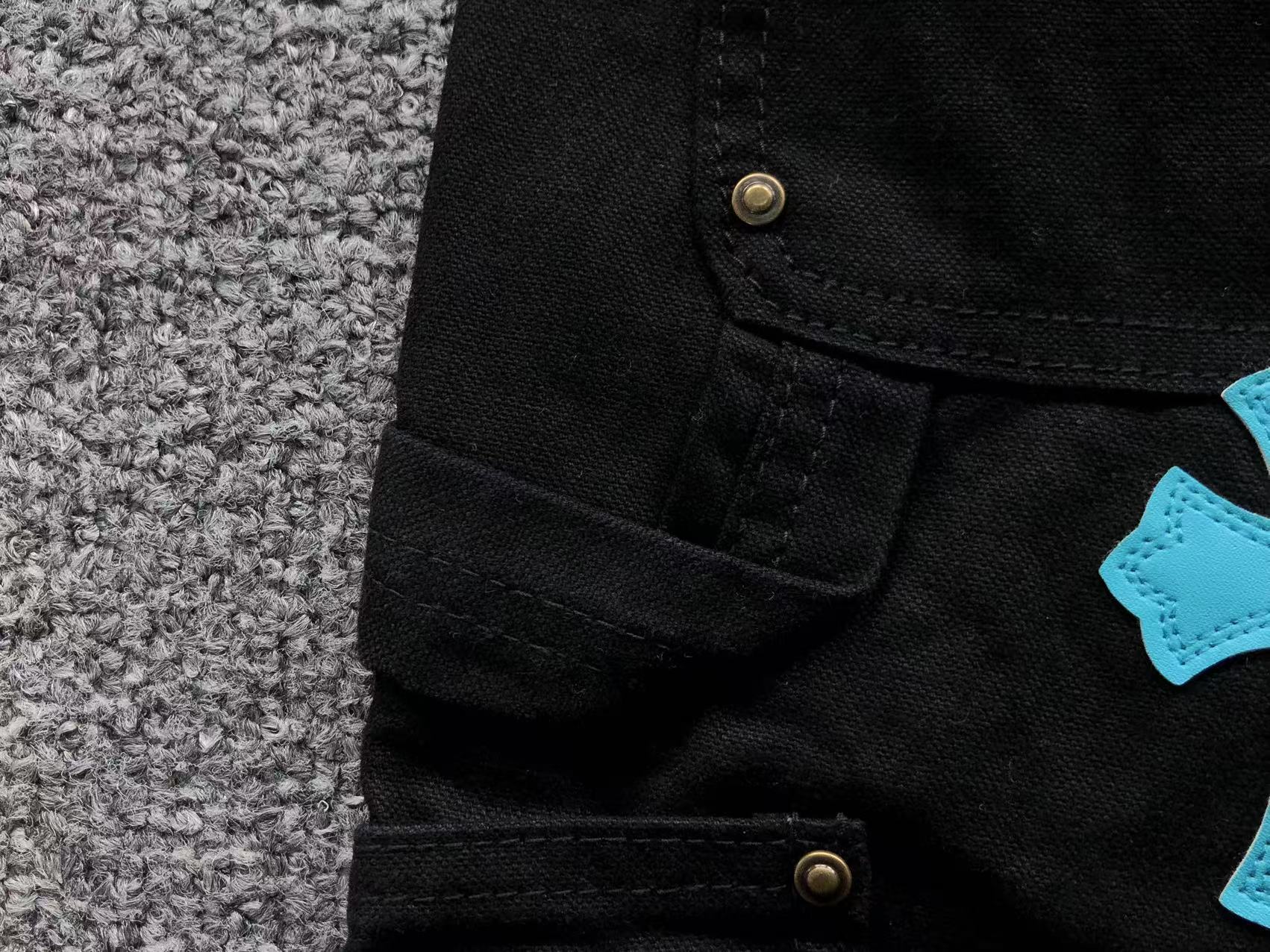 Blue & White Cross Patch Black Zipper Jeans™