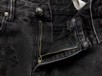 Black Leather Cross Patch Black Denim Jeans™