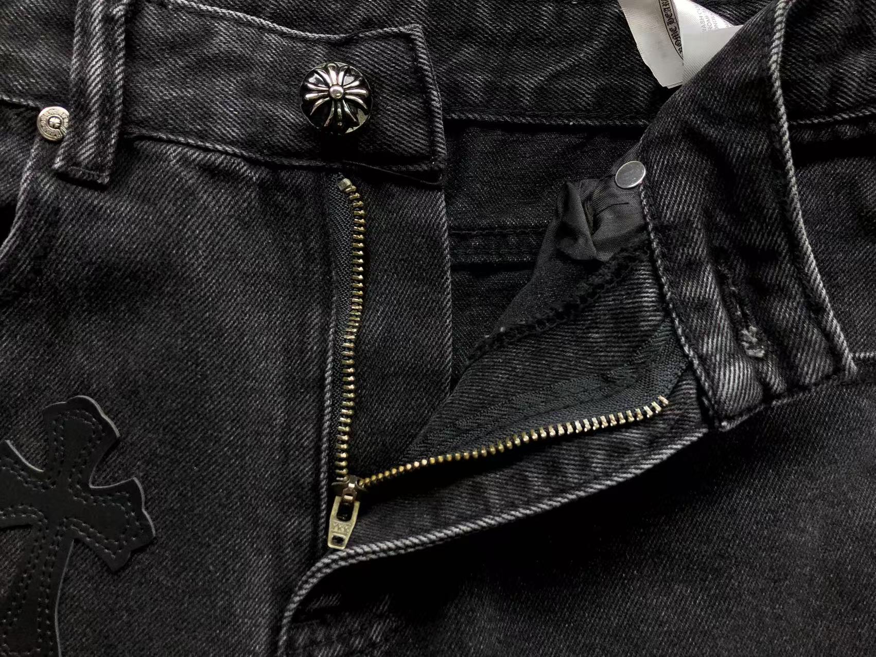 Black Leather Cross Patch Black Denim Jeans™