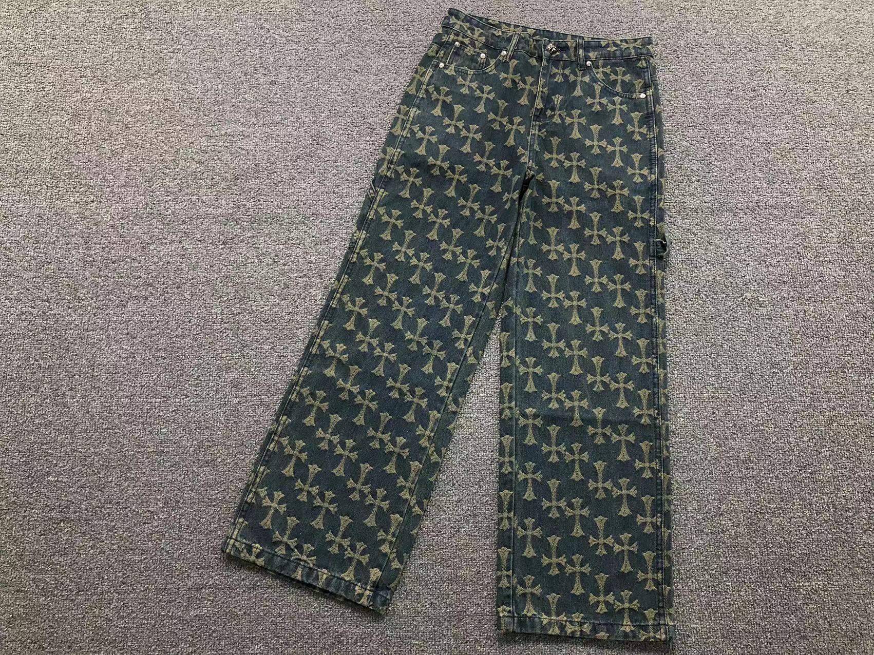Cross Pattern Dark Denim Baggy Jeans™