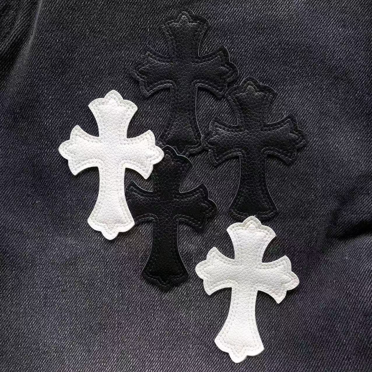 Black & White Cross Patch Baggy Black Jeans™