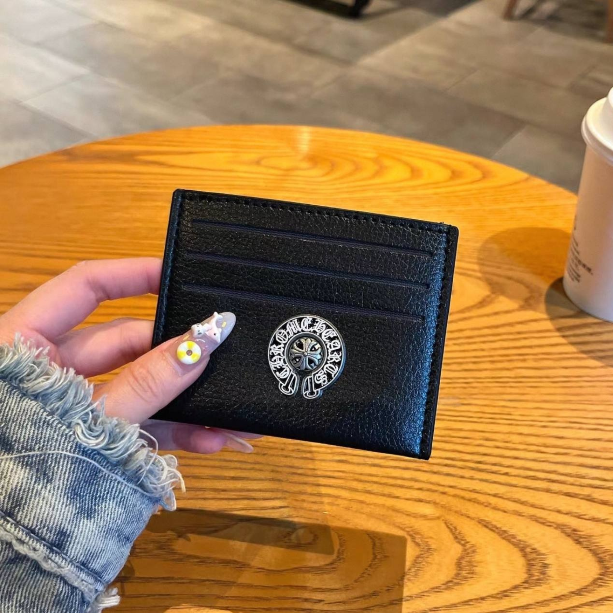 Metallic 3D Symbol Black Leather Card Holder™