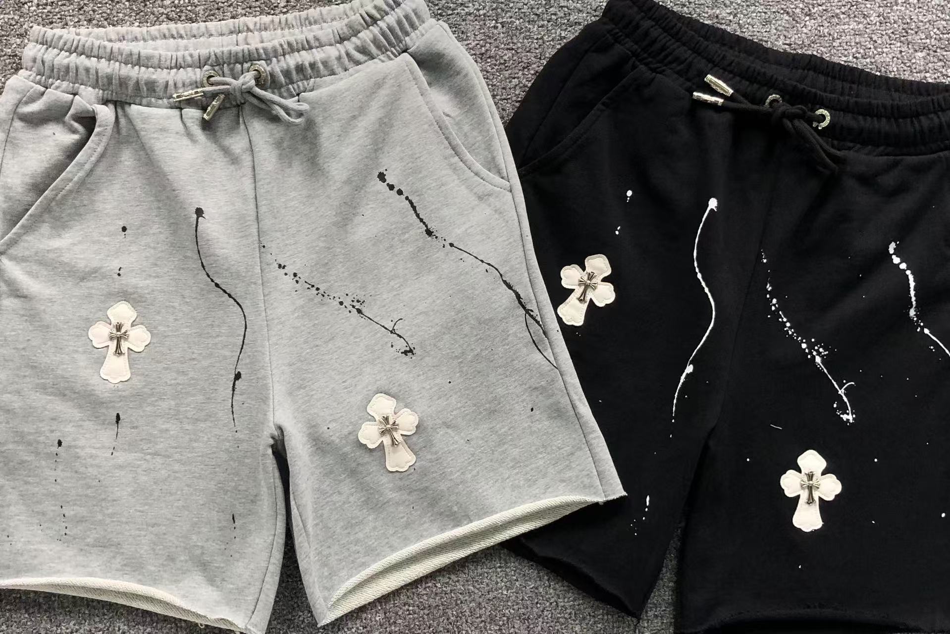 White Leather Cross Paint Drip Sweatshorts™