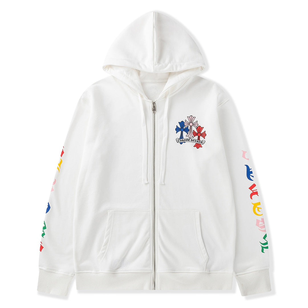 Multicolor Crosses White Full Zip Hoodie™