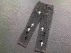 Black & White Cross Patch Fleurknee Dark Grey Jeans™