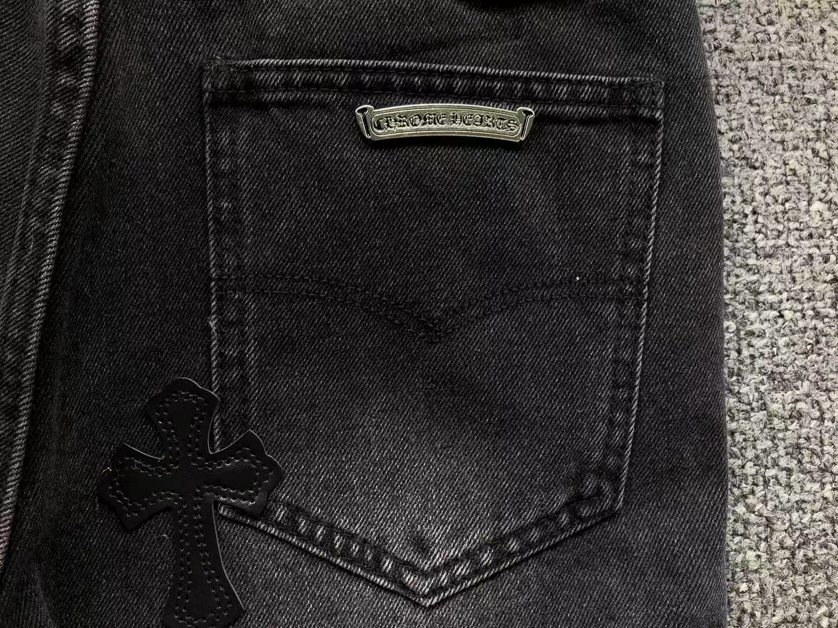 Black Leather Cross Patch Black Denim Jeans™