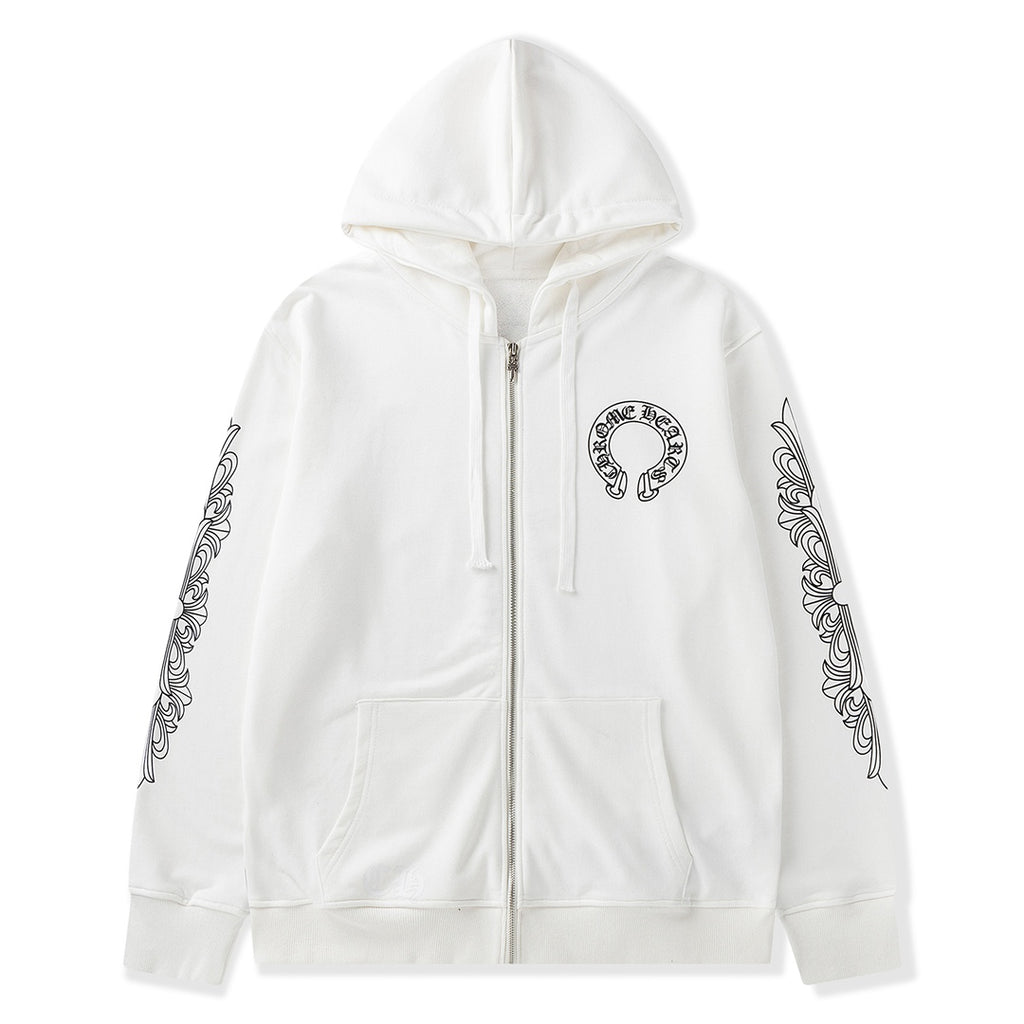 Horse Shoe Logo White Full Zip Hoodie™
