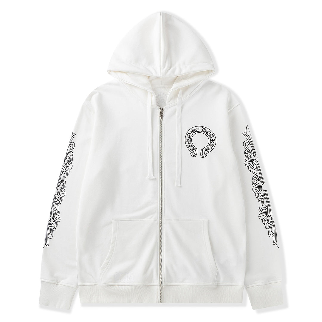 Horse Shoe Logo White Full Zip Hoodie™