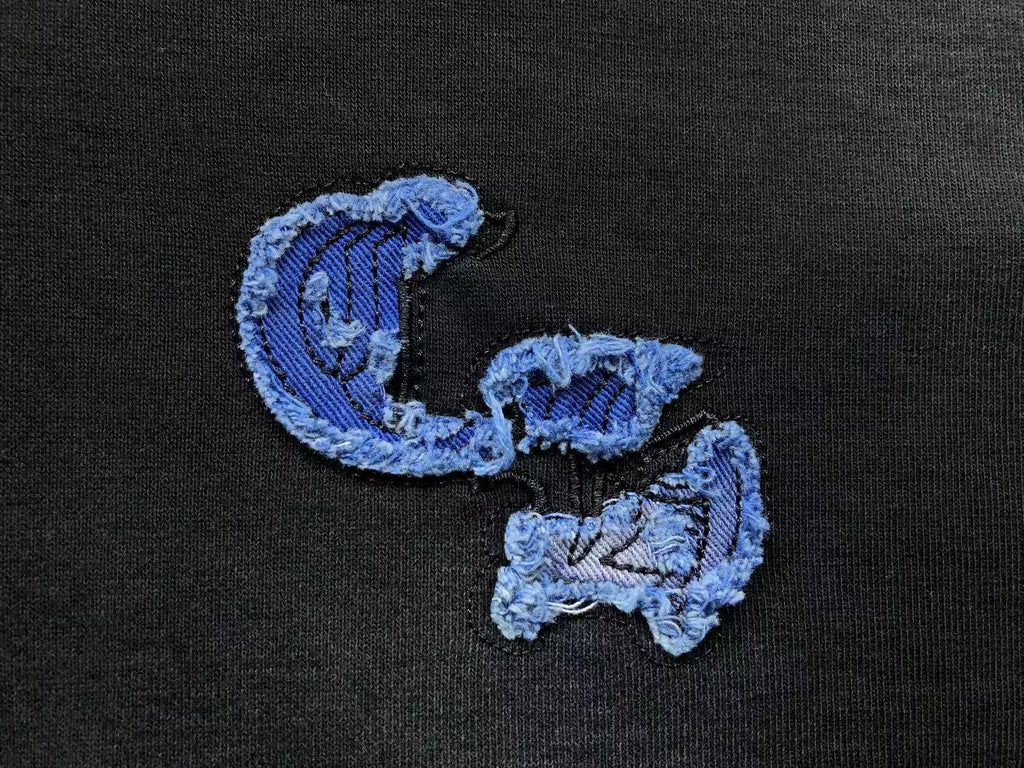 Washed Torn Embroidery Black Hoodie™