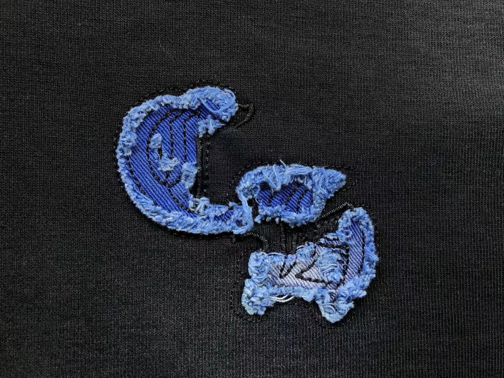 Washed Torn Embroidery Black Hoodie™